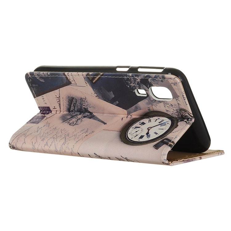 Pattern Printing Leather Wallet Case for Samsung Galaxy A2 Core - Eiffel Tower and Characters-2