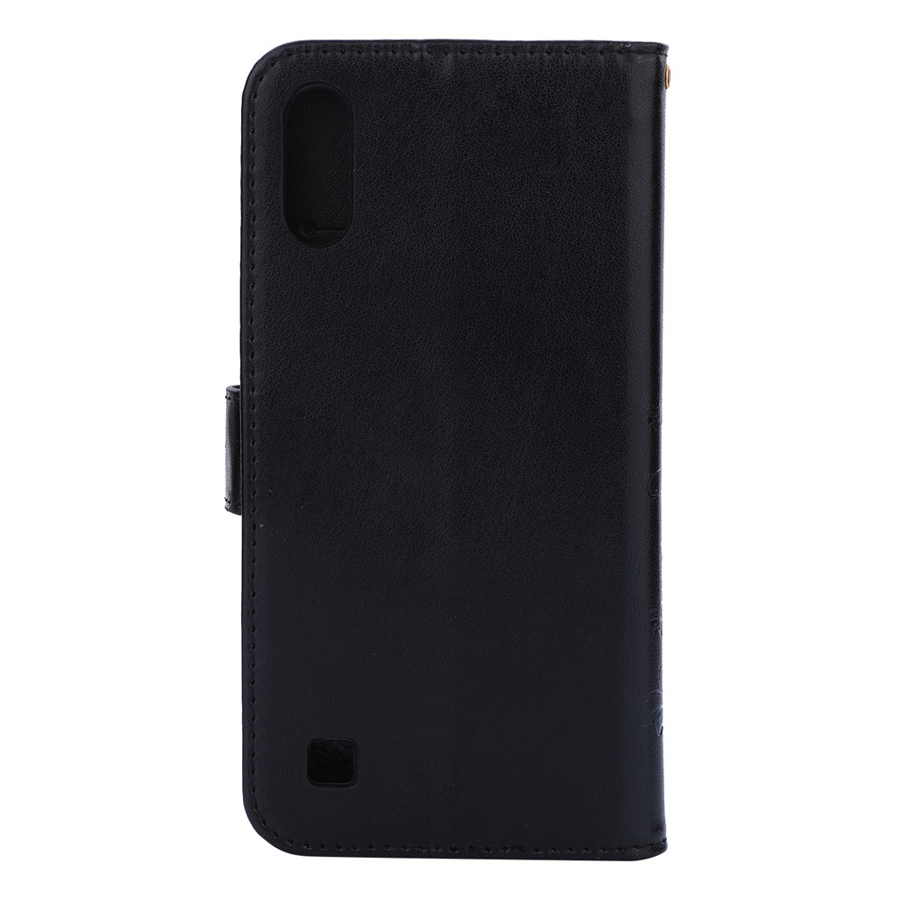 Imprint Butterfly Flower Leather Wallet Case for Samsung Galaxy A10 - Black-2