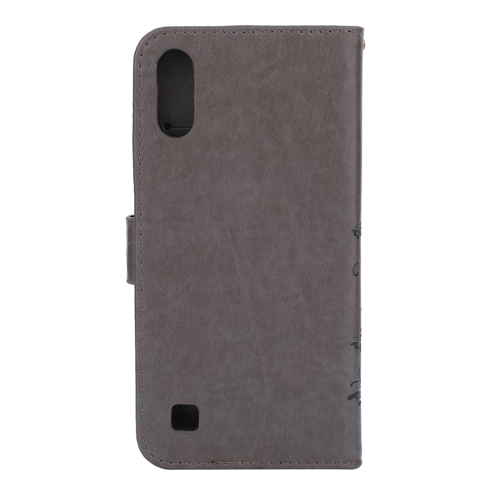 Imprint Butterfly Flower Leather Wallet Case for Samsung Galaxy A10 - Grey-2