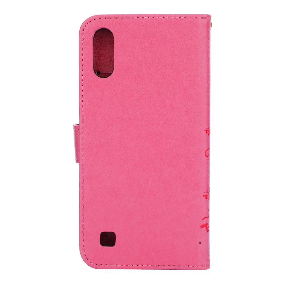 Imprint Butterfly Flower Leather Wallet Case for Samsung Galaxy A10 - Pink-2