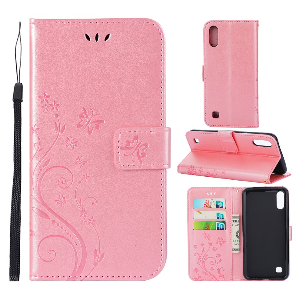 Empreinte Butterfly Flower en Cuir Portefeuille Pour Samsung Galaxy A10 - or Rose