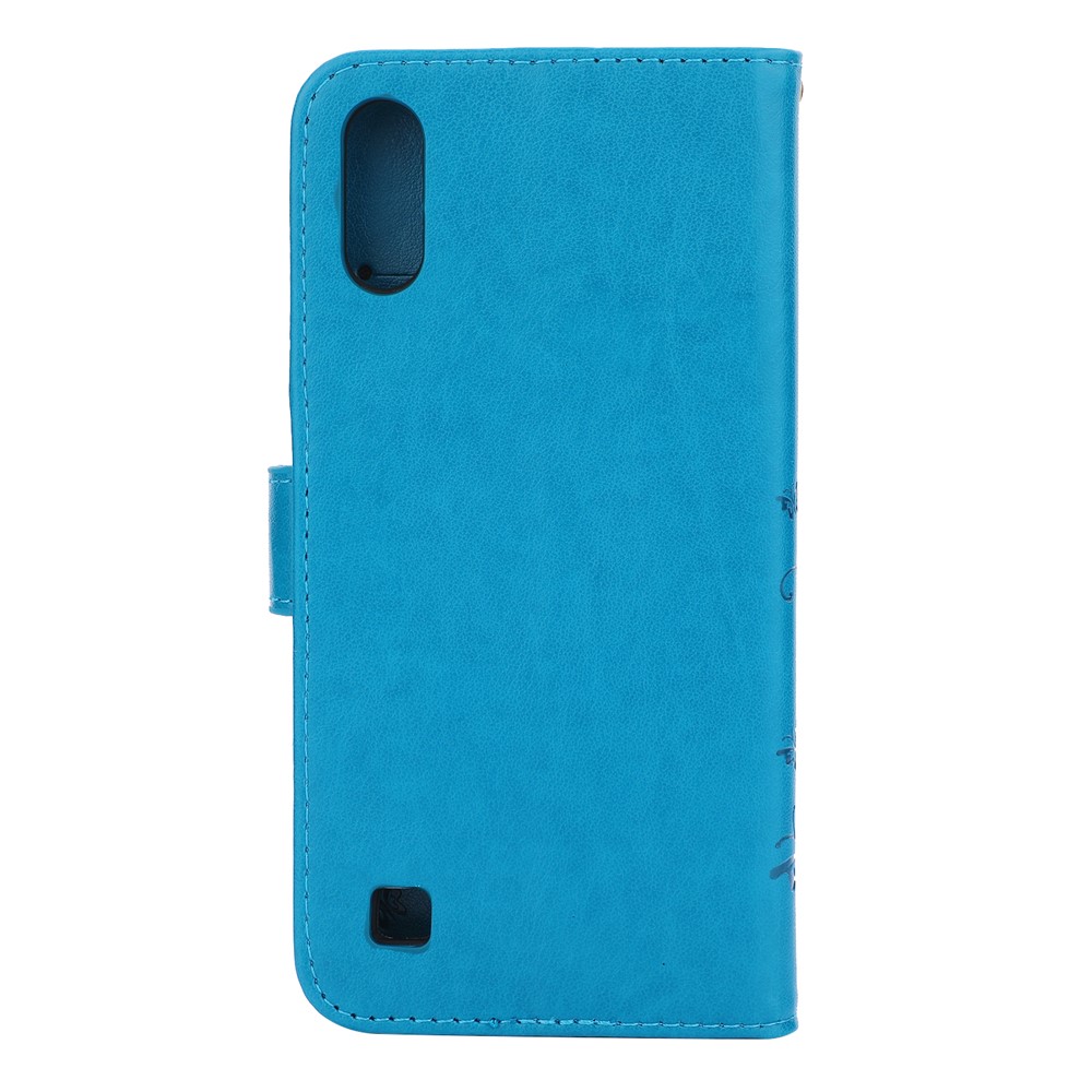 Imprint Butterfly Flower Leather Wallet Case for Samsung Galaxy A10 - Blue-2
