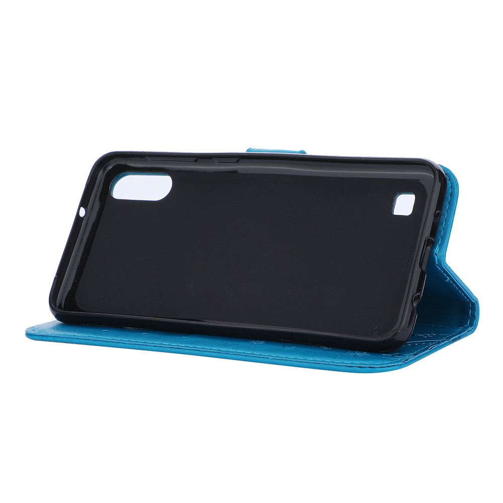 Imprint Butterfly Flower Leather Wallet Case for Samsung Galaxy A10 - Blue-5