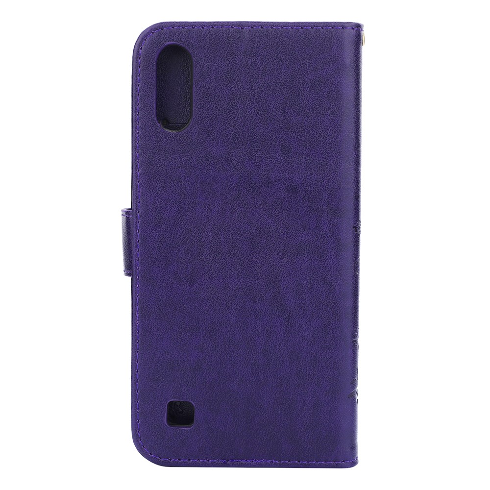 Imprint Butterfly Flower Leather Wallet Case for Samsung Galaxy A10 - Dark Purple-2