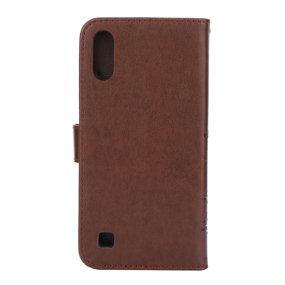 Imprint Butterfly Flower Leather Wallet Case for Samsung Galaxy A10 - Brown-2