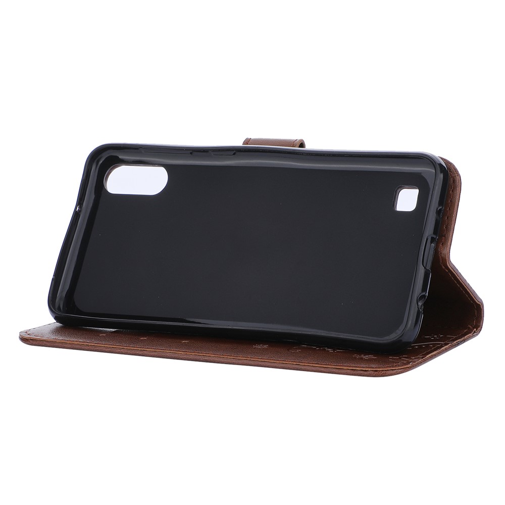 Imprint Butterfly Flower Leather Wallet Case for Samsung Galaxy A10 - Brown-5