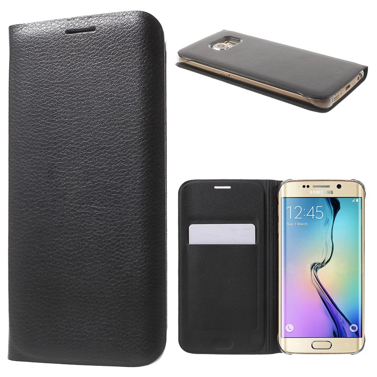 Litchi Кожаный Чехол Для Кожи Для Галактики Samsung S6 Край G925 - Черный-1