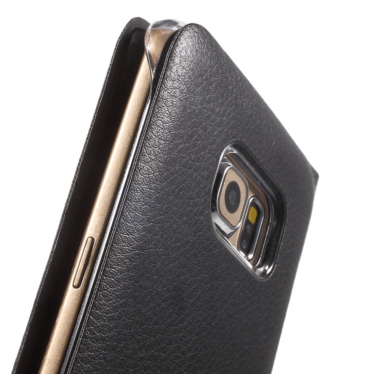 Litchi Кожаный Чехол Для Кожи Для Галактики Samsung S6 Край G925 - Черный-7