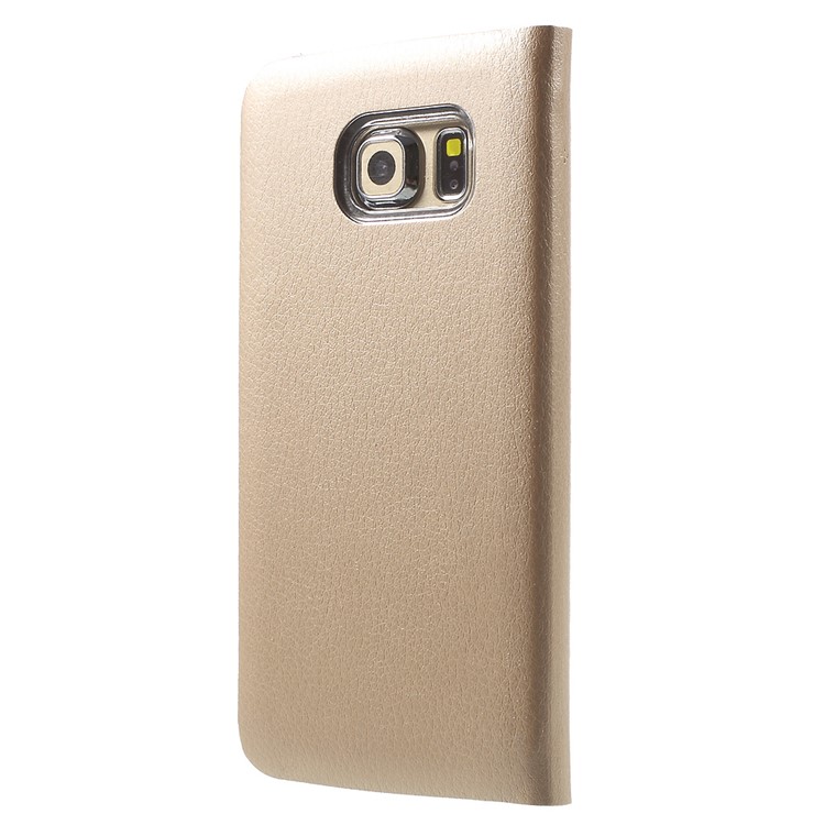 Litchi Leather Cover Card Holder for Samsung Galaxy S6 Edge G925 - Gold-2