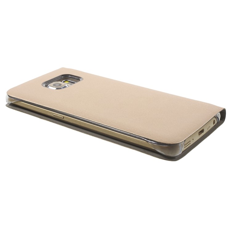 Litchi Leather Cover Card Holder for Samsung Galaxy S6 Edge G925 - Gold-3