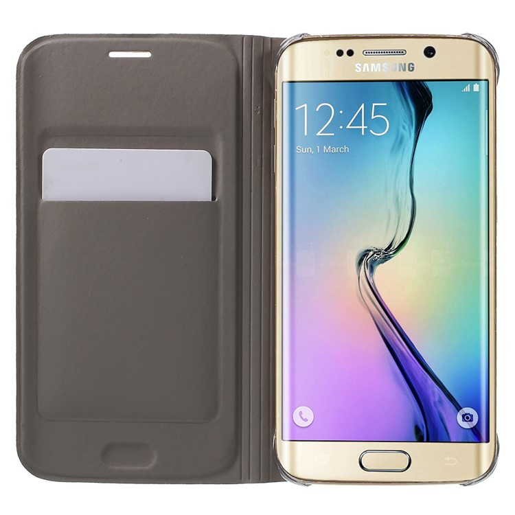 Litchi Leather Cover Card Holder for Samsung Galaxy S6 Edge G925 - Gold-4