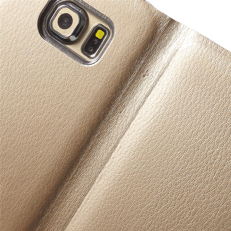 Litchi Leather Cover Card Holder for Samsung Galaxy S6 Edge G925 - Gold-6