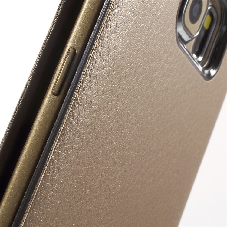 Litchi Leather Cover Card Holder for Samsung Galaxy S6 Edge G925 - Gold-7