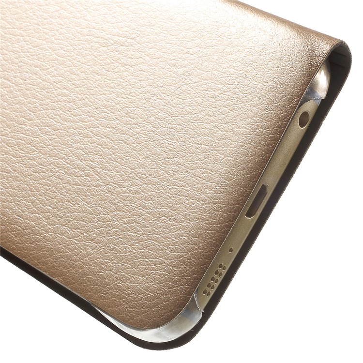 Litchi Leather Cover Card Holder for Samsung Galaxy S6 Edge G925 - Gold-8
