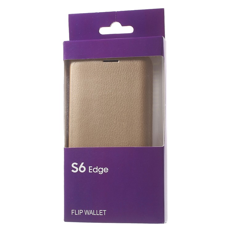 Litchi Leather Cover Card Holder for Samsung Galaxy S6 Edge G925 - Gold-9