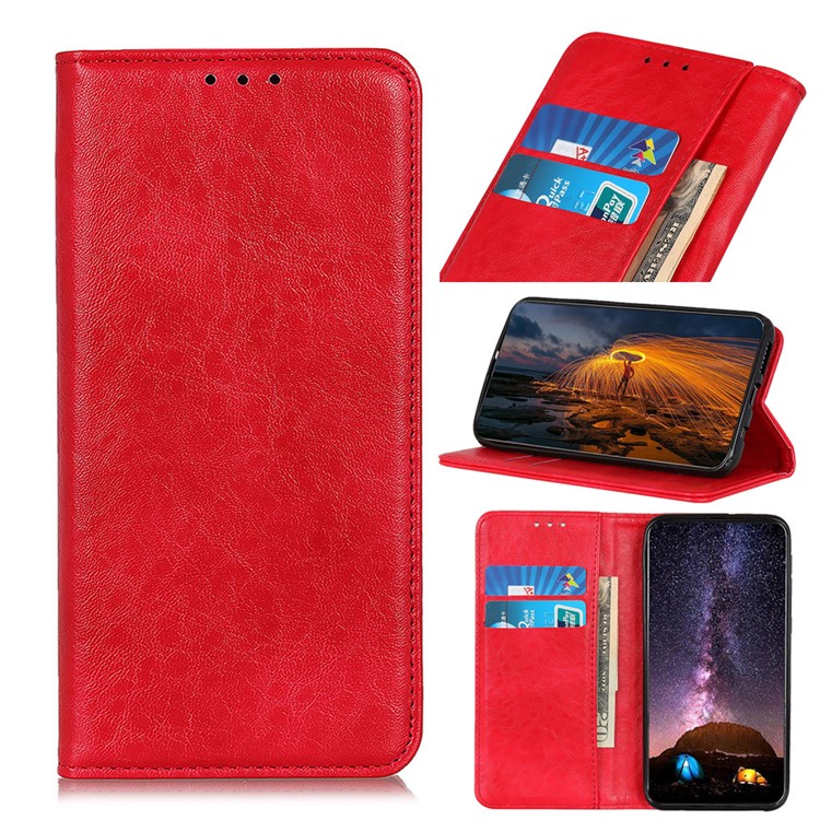 Auto-absorbed Crazy Horse Leather Wallet Stand Case for OnePlus 7 - Red-1