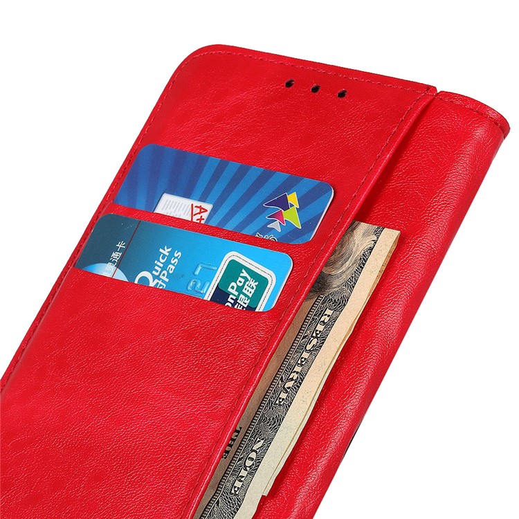 Auto-absorbed Crazy Horse Leather Wallet Stand Case for OnePlus 7 - Red-4