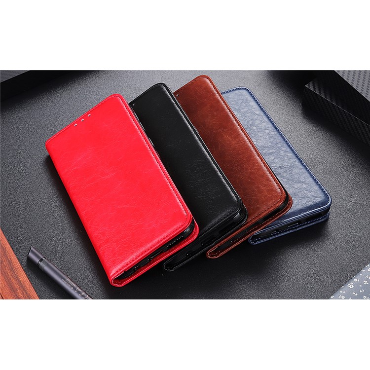 Auto-absorbed Crazy Horse Leather Wallet Stand Case for OnePlus 7 - Red-8