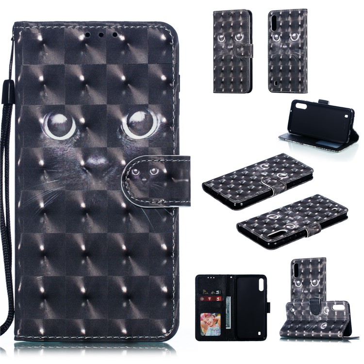 Light Spot Decor 3D Patterned Leather Mobile Case for Samsung Galaxy M10 - Black Cat-1
