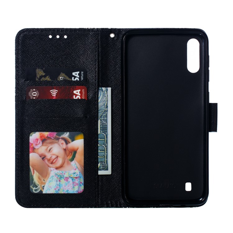 Light Spot Decor 3D Patterned Leather Mobile Case for Samsung Galaxy M10 - Black Cat-10