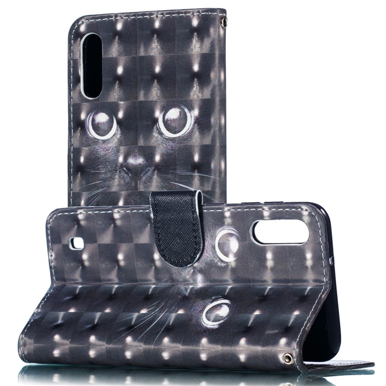 Light Spot Decor 3D Patterned Leather Mobile Case for Samsung Galaxy M10 - Black Cat-6