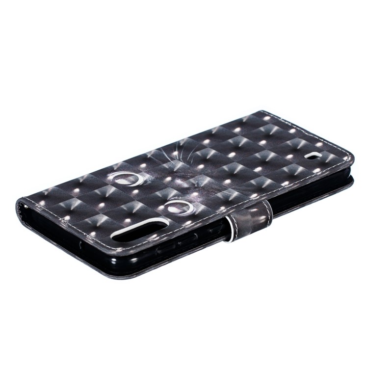 Light Spot Decor 3D Patterned Leather Mobile Case for Samsung Galaxy M10 - Black Cat-8