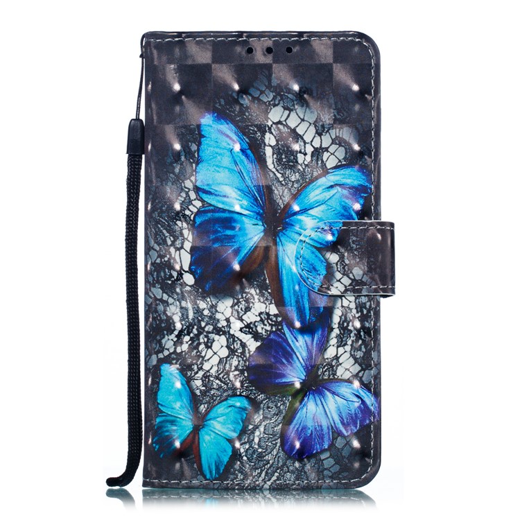 Light Spot Decor 3D Patterned Leather Mobile Case for Samsung Galaxy M10 - Blue Butterfly-2