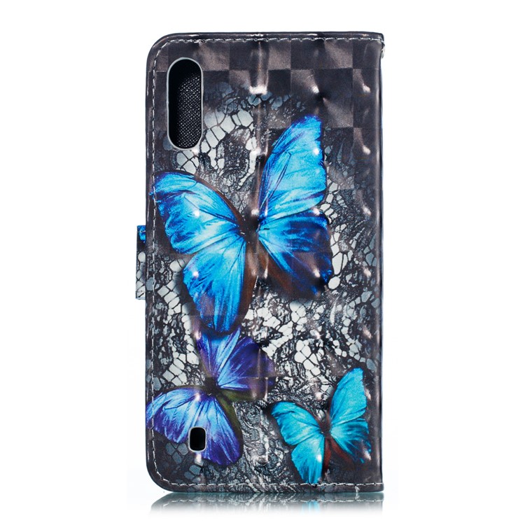 Light Spot Decor 3D Patterned Leather Mobile Case for Samsung Galaxy M10 - Blue Butterfly-3
