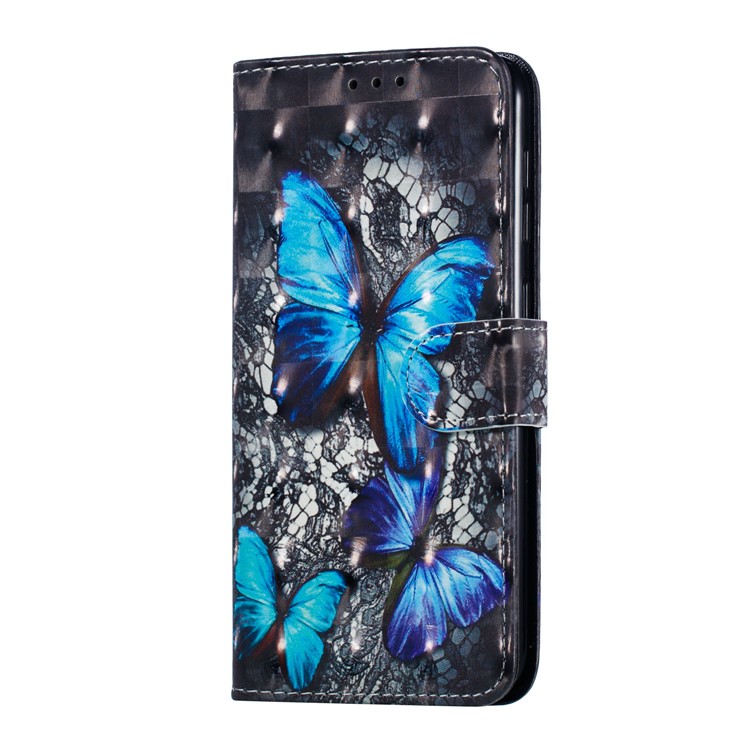 Light Spot Decor 3D Patterned Leather Mobile Case for Samsung Galaxy M10 - Blue Butterfly-4