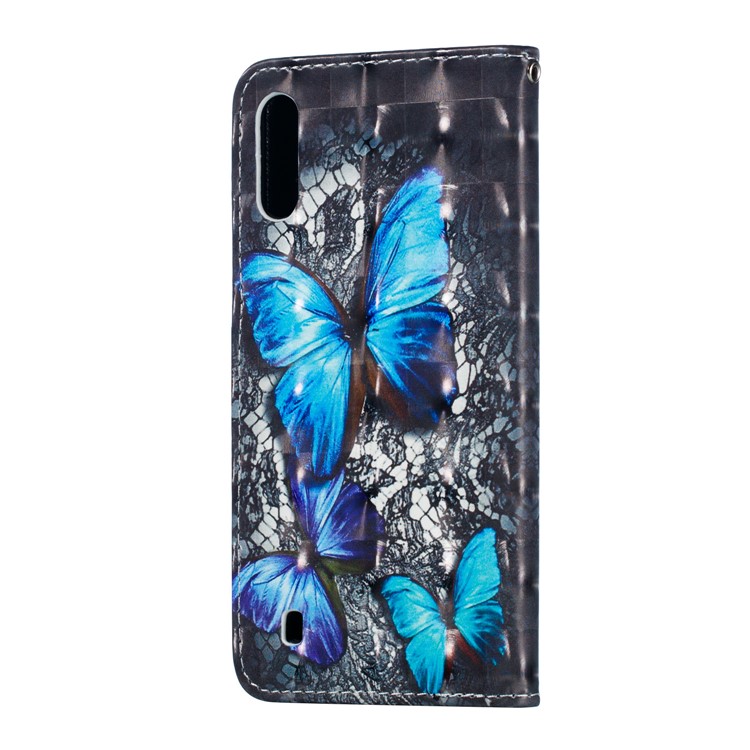 Light Spot Decor 3D Patterned Leather Mobile Case for Samsung Galaxy M10 - Blue Butterfly-5