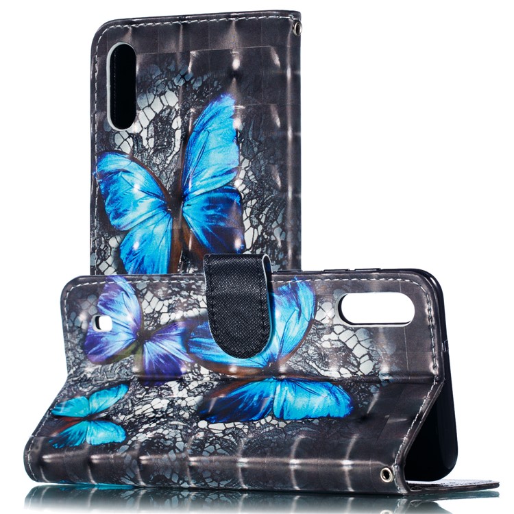 Light Spot Decor 3D Patterned Leather Mobile Case for Samsung Galaxy M10 - Blue Butterfly-6