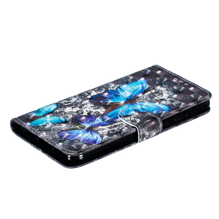 Light Spot Decor 3D Patterned Leather Mobile Case for Samsung Galaxy M10 - Blue Butterfly-7