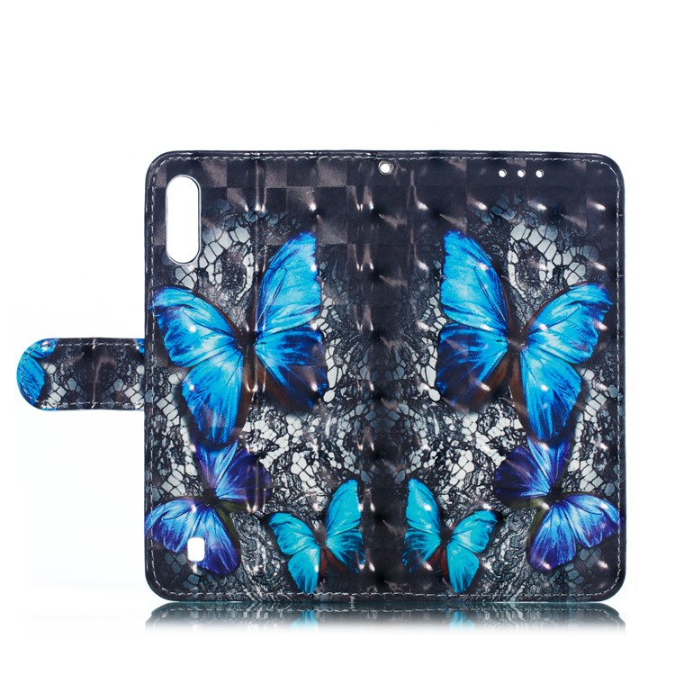 Light Spot Decor 3D Patterned Leather Mobile Case for Samsung Galaxy M10 - Blue Butterfly-9
