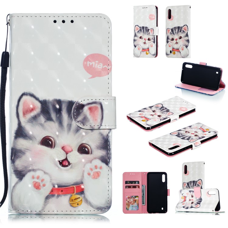 Light Spot Decor 3D Patterned Leather Mobile Case for Samsung Galaxy M10 - Lovely Cat-1