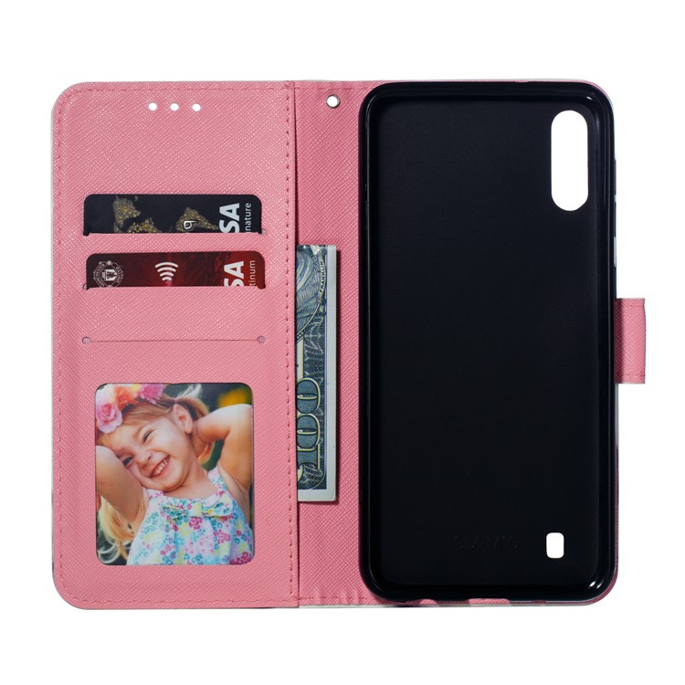 Decoração De Ponto Claro 3D Modelado Estojo Móvel De Couro Para Samsung Galaxy M10 - Borboleta Rosa-10
