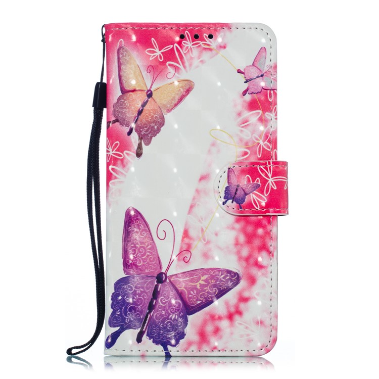 Decoração De Ponto Claro 3D Modelado Estojo Móvel De Couro Para Samsung Galaxy M10 - Borboleta Rosa-2