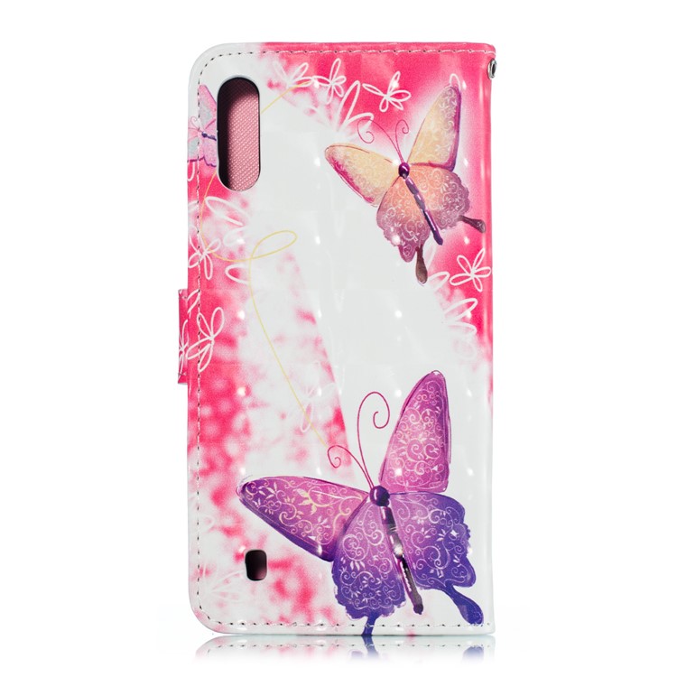 Decoração De Ponto Claro 3D Modelado Estojo Móvel De Couro Para Samsung Galaxy M10 - Borboleta Rosa-3