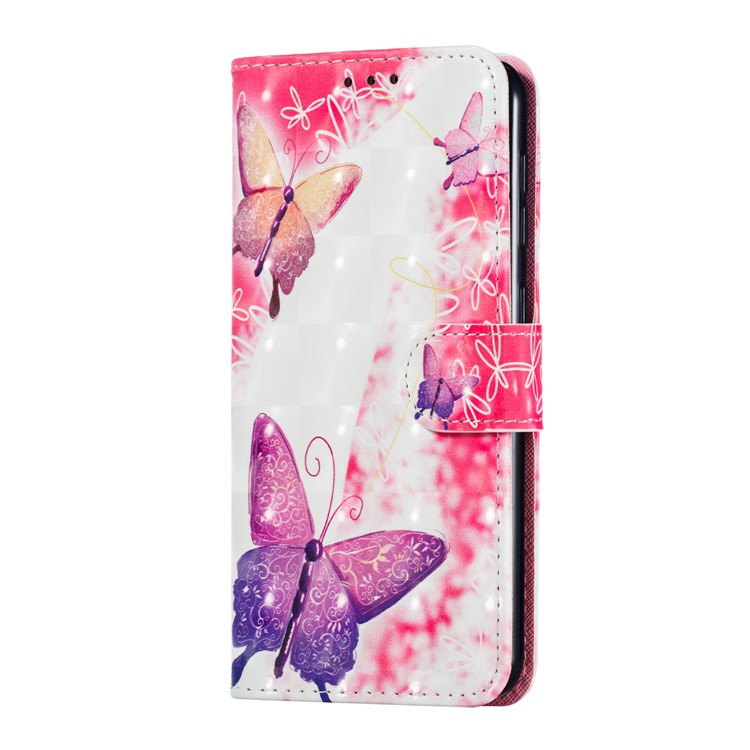 Decoração De Ponto Claro 3D Modelado Estojo Móvel De Couro Para Samsung Galaxy M10 - Borboleta Rosa-4
