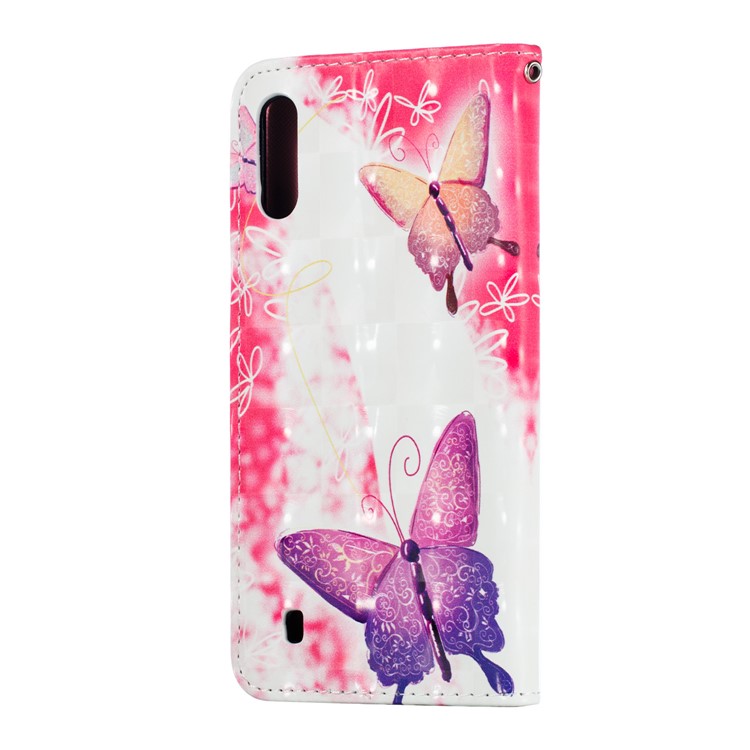 Decoração De Ponto Claro 3D Modelado Estojo Móvel De Couro Para Samsung Galaxy M10 - Borboleta Rosa-5