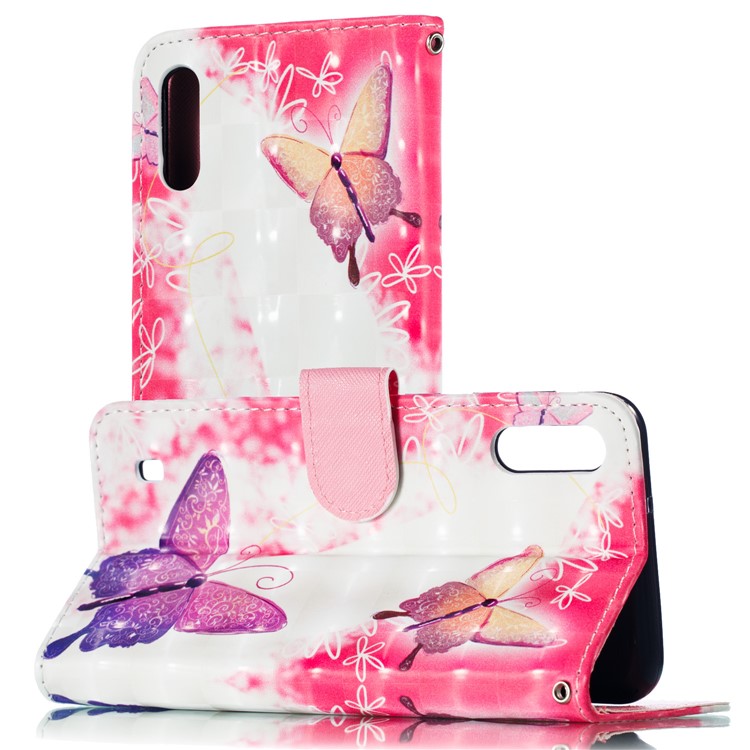 Decoração De Ponto Claro 3D Modelado Estojo Móvel De Couro Para Samsung Galaxy M10 - Borboleta Rosa-6
