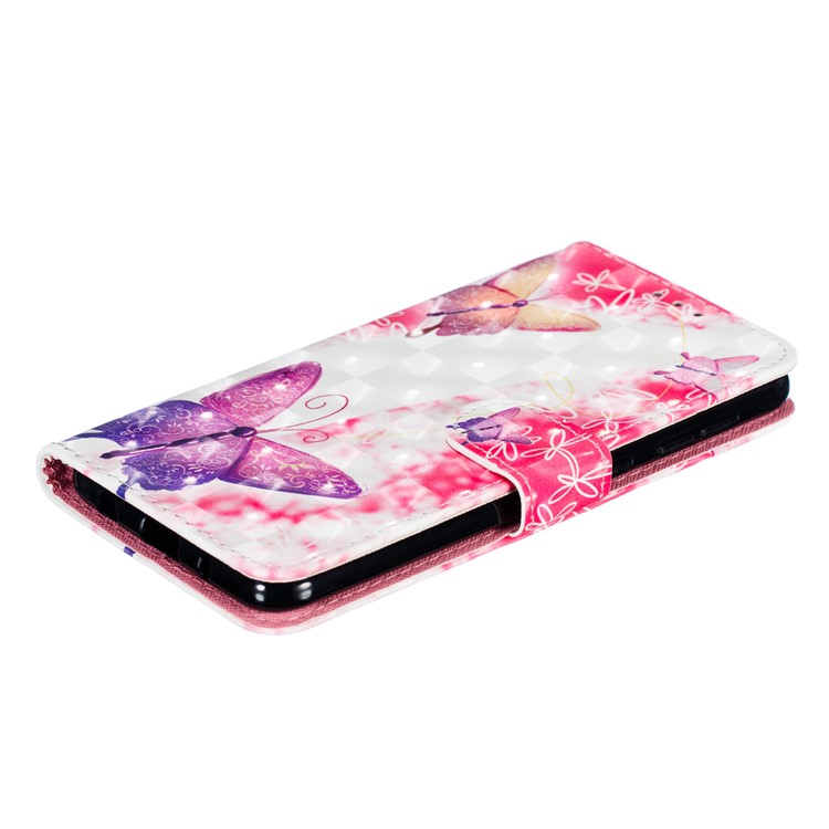 Decoração De Ponto Claro 3D Modelado Estojo Móvel De Couro Para Samsung Galaxy M10 - Borboleta Rosa-7