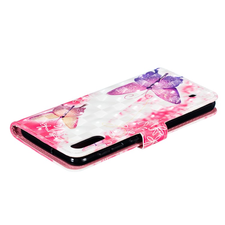Decoração De Ponto Claro 3D Modelado Estojo Móvel De Couro Para Samsung Galaxy M10 - Borboleta Rosa-8