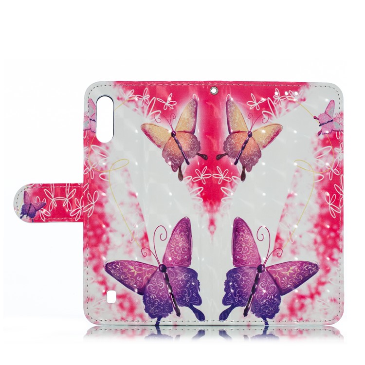 Decoração De Ponto Claro 3D Modelado Estojo Móvel De Couro Para Samsung Galaxy M10 - Borboleta Rosa-9
