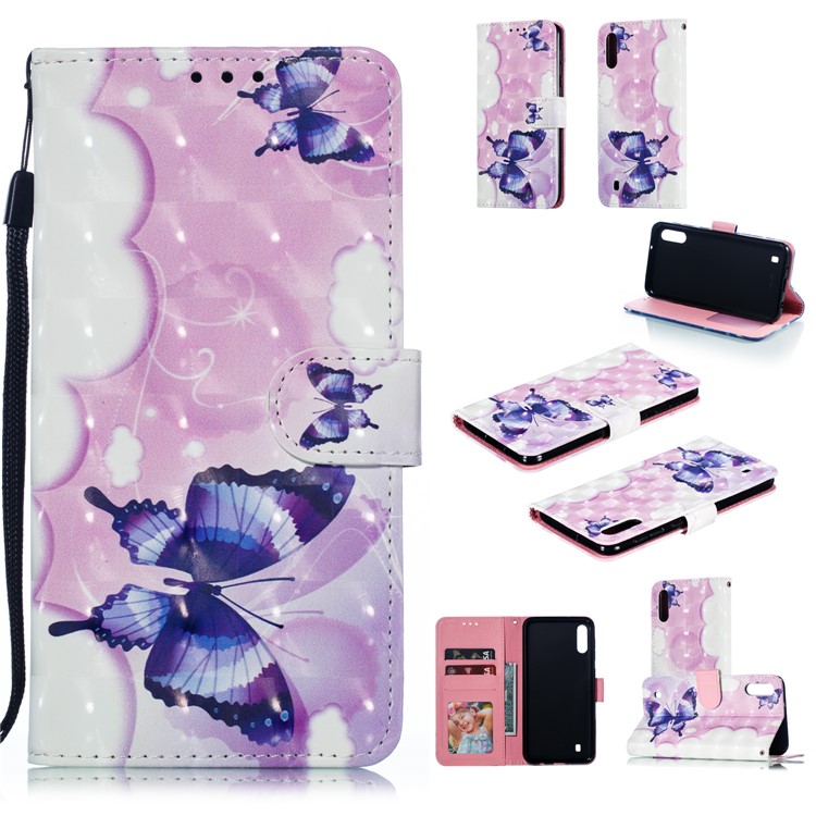 Light Spot Decor 3D Patterned Leather Mobile Case for Samsung Galaxy M10 - Vivid Butterflies-1