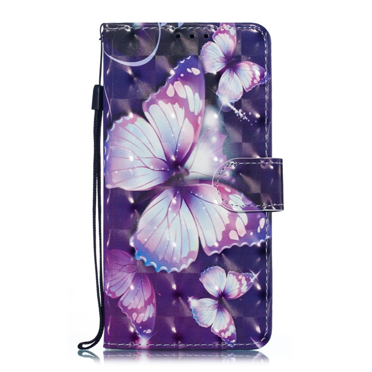 Étui Mobile En Cuir À Motifs 3D Décor Décor Spot Pour Samsung Galaxy M10 - Papillon Violet-2