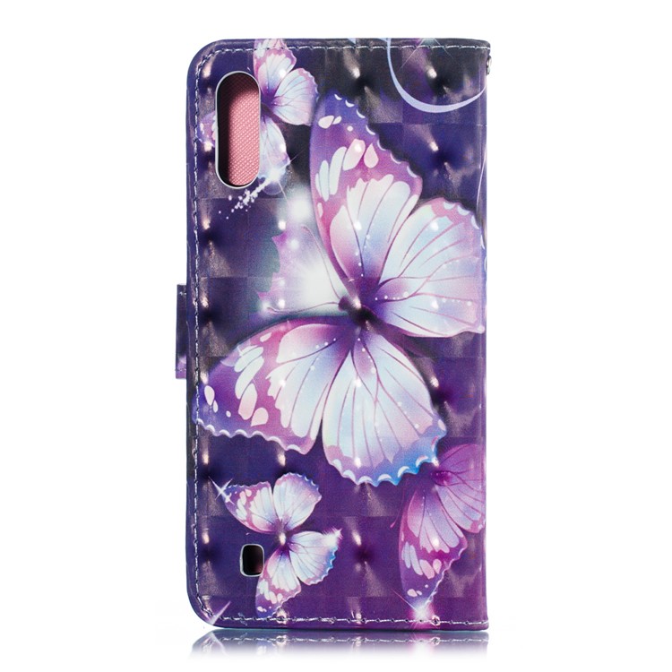 Étui Mobile En Cuir À Motifs 3D Décor Décor Spot Pour Samsung Galaxy M10 - Papillon Violet-3