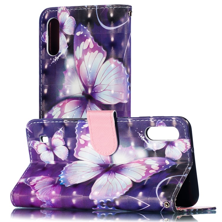 Étui Mobile En Cuir À Motifs 3D Décor Décor Spot Pour Samsung Galaxy M10 - Papillon Violet-6
