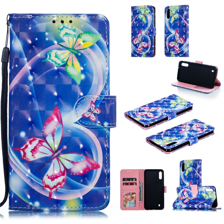Light Spot Decor 3D Patterned Leather Mobile Case for Samsung Galaxy M10 - Loving Heart and Butterfly-1