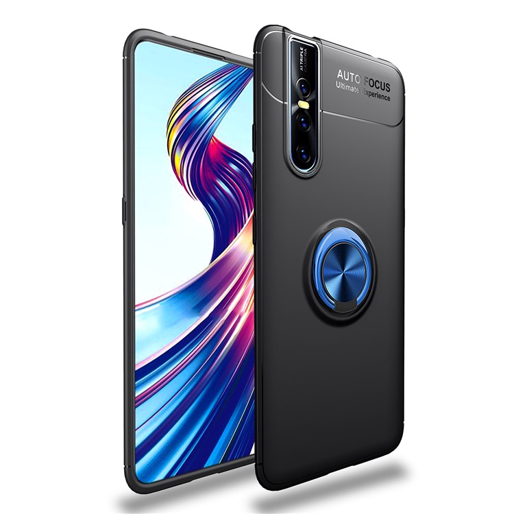 Finger Ring Kickstand TPU Case (Built-in Magnetic Metal Sheet) for vivo v15 Pro - Black / Blue