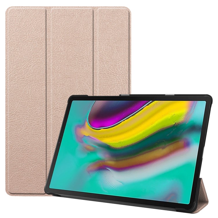 Tri-fold Stand Leather Case for Samsung Galaxy Tab S5e SM-T720 - Gold-1